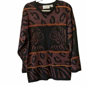 Vintage Cedars Tiger wool blend sweater pull over animal Medium
